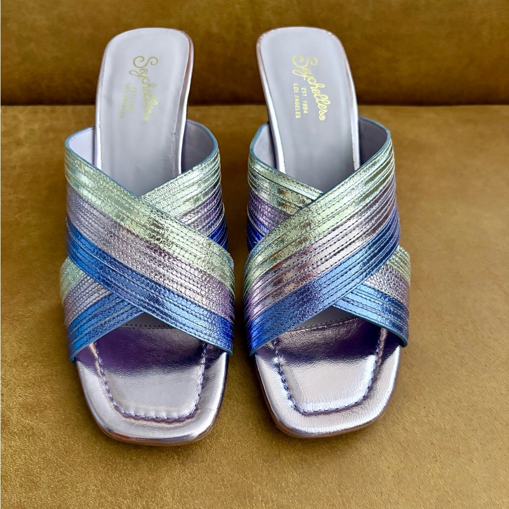 Seychelles Fleet Iridescent Leather Lavender Slip On Heels. Size 8. NIB. - Picture 3 of 9